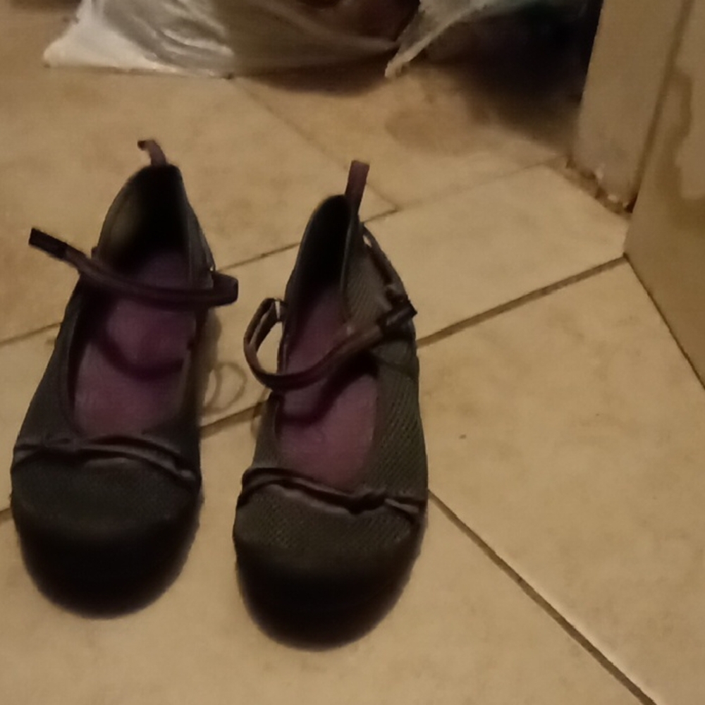 Stylish Gray and Purple Mary Jane Flats